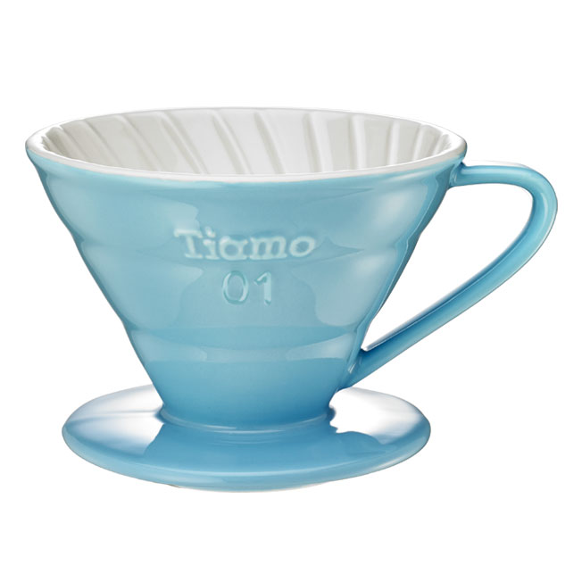 TIAMO V01陶瓷雙色咖啡濾器組 附滴水盤量匙 1-2人  |錐型咖啡濾杯 / 濾紙